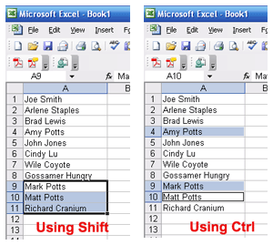 Choosing cells in Excel - Shift and Ctrl